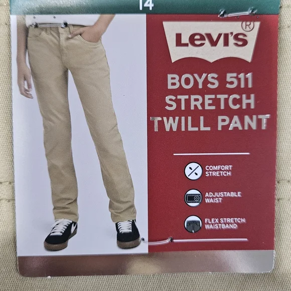 Levi's Boys 511 Slim Stretch Twill Khaki Pants - Size 14 - Picture 5 of 6